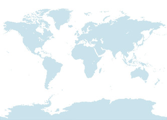 ヨーロッパ・アフリカを中心として、南極を含んだ世界地図。　中サイズ。