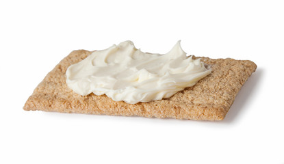 crispreads slices with cream cheese, isolated on white background