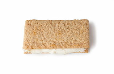 crispreads slices with cream cheese, isolated on white background, top view