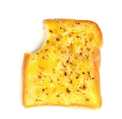 Bitten Garlic Bread with Cheese isolated on white background