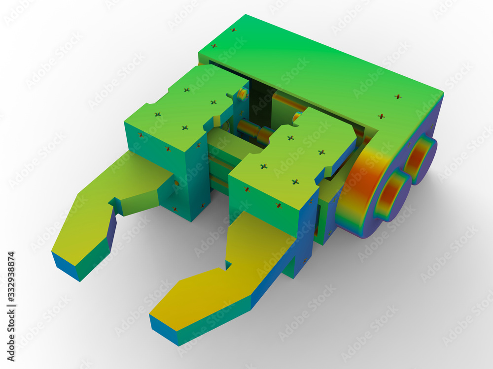 Poster 3d rendering - structural stress analysis of a mechanical gripper