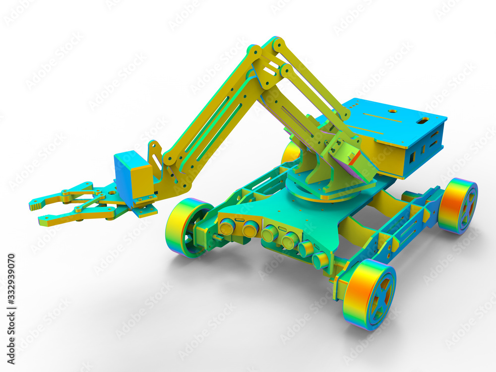 Aufkleber 3d rendering - mechanical gripper on wheels structure