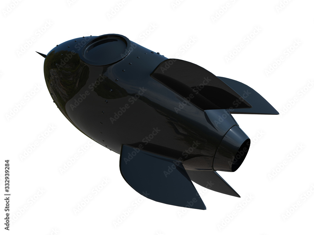 Poster 3d rendering - back view of a black space rocket