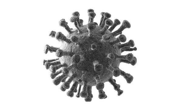 Virus isolated on white. Close-up of coronavirus cells or bacteria molecule. Flu, view of a virus under a microscope, infectious disease. Bacteria, cell infected organism. Virus Covid-19. 3d Rendering