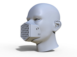 3D rendering - human head with a respiratory mask