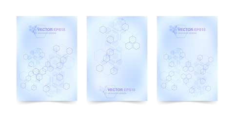 Hexagonal covers design set. Technology hexagon medical concept background. Modern futuristic hi-tech background for digital technology, research, science, innovation medicine and health.
