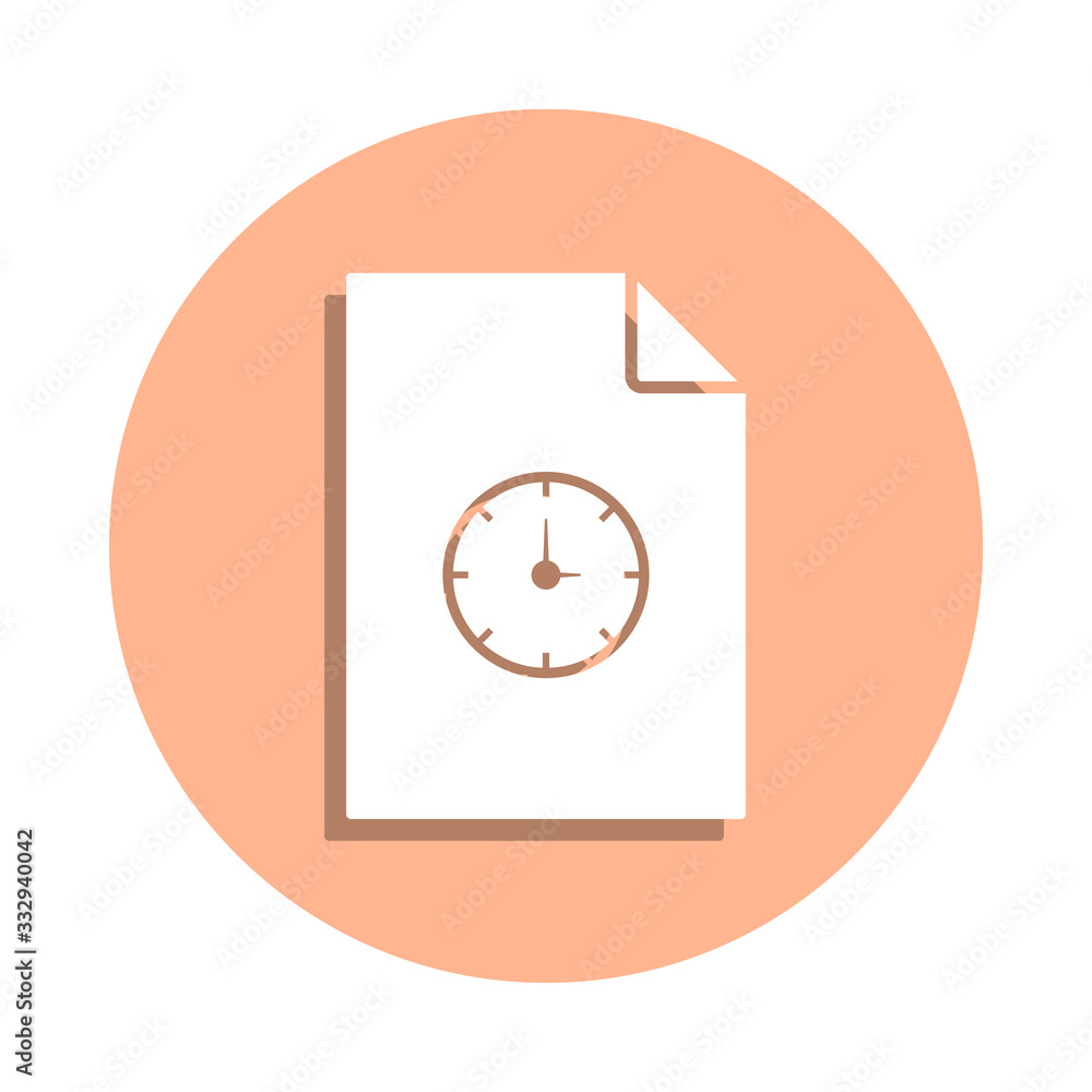 Poster clock on document badge icon. simple glyph, flat vector of file and documents icons for ui and ux, w