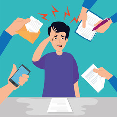 man with stress attack in workplace vector illustration design