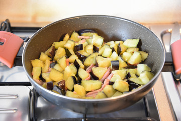 Cooking Eggplants in the Cooking Pan