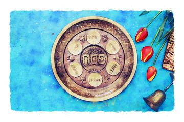 watercolor style and abstract image of Pesah celebration concept (jewish Passover holiday)