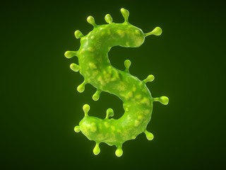 letter S shaped virus or bacteria cell. 3D illustration,