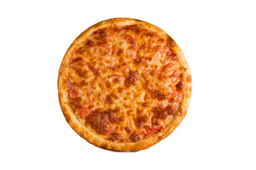 Golden crust pizza with cheese and tomatoes