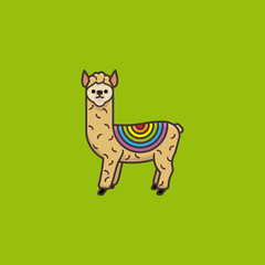 Fototapeta premium Alpaca with rainbow colored blanket vector illustration for Find A Rainbow Day