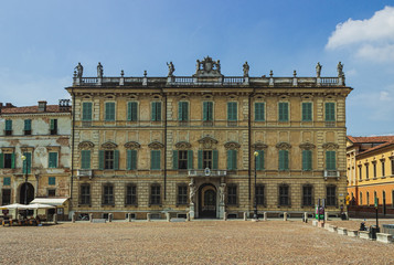 Fototapeta na wymiar Beautiful facade of the Palazzo Bianchi. Mantua. Italy. Soft focus, blurry background.