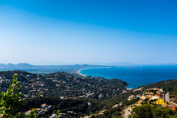 Naklejka na ściany i meble Panoramic view from the hills around Begur overlooking Mediterranean Sea. Gerona Province, Catalonia, Spain.