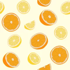 Fotobehang Citroen Naadloos herhalend patroon van sinaasappelen en citroenen