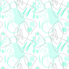 Abstract background. Seamless pattern. Vector abstract illustration of light blue round and triangulars irregular shapes on a white background.