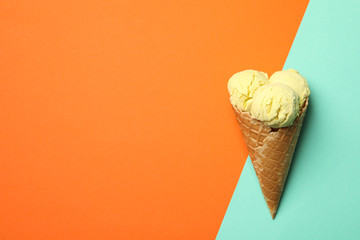 Ice cream on two tone background, space for text