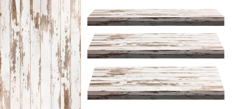 Wooden shelves isolated on white