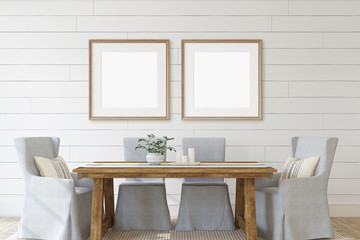 Modern dining-room with frames. 3d render.