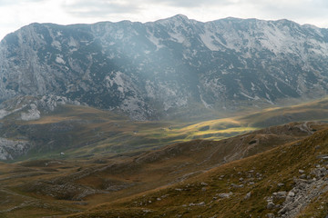 Breathtaking landscape of mountain ranges. Majestic stone hills. Background