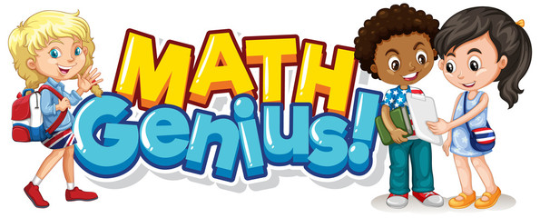 Obraz na płótnie Canvas Font design for word math genius with happy kids