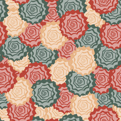 Seamless repeating pattern red green and yellow flowers