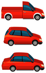 Set of different types of cars in red color