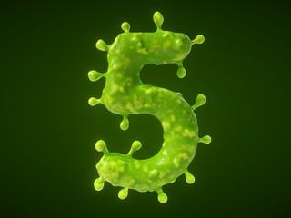 number 5 shaped virus or bacteria cell. 3D illustration,