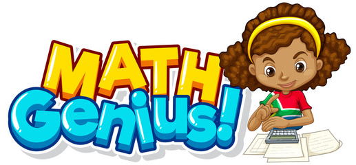 Font design for word math genius with cute girl