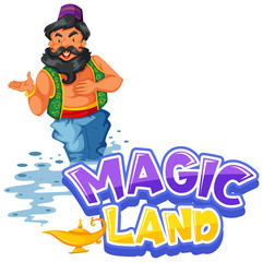Font design for word magic land with giant from the lamp
