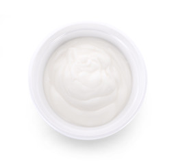 bowl of sour cream yogurt isolated on white background