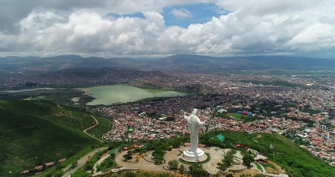 Drone shot of the Cochabamba, Bolivia christ. Point of interest 2.