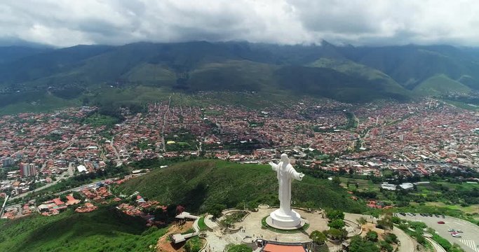 Drone shot of the Cochabamba, Bolivia christ.Point of interest 3.