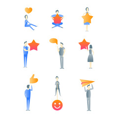 Cartoon Characters People Leave Feedback Set on a White. Vector