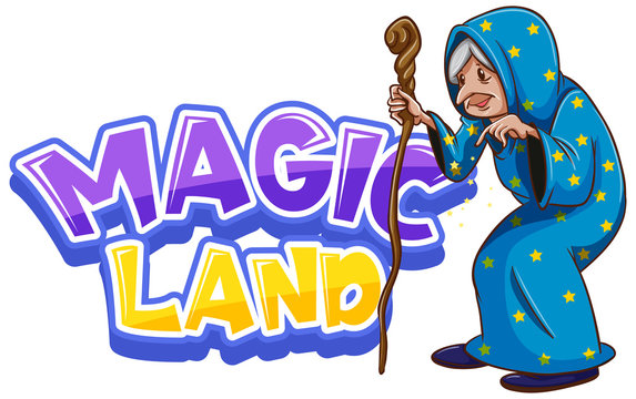 Font design for word magic land with old wizard © blueringmedia