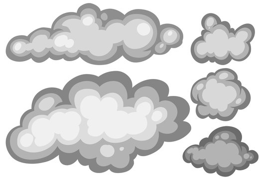 Set of gray clouds on white background