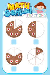 Worksheet design for math genius with girl and fractions