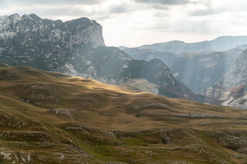 Obraz premium Breathtaking landscape of mountain ranges. Majestic stone hills. Background