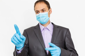 businessman in protective mask and gloves