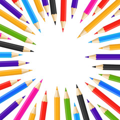 Realistic 3d Detailed Color Pencil Round Design Template. Vector