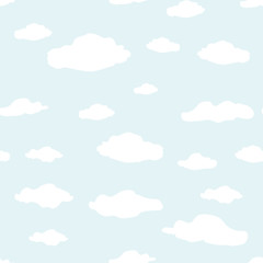 Blue sky with clouds, vector seamless background. hand drawn, for wallpaper, pattern fills, web page background, surface textures