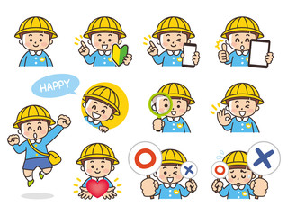 園児の男の子バリエーション　初心者マーク　スマートフォン　タブレット　虫眼鏡　ハート　まるばつクイズ