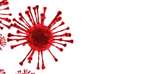 Image of Flu COVID-19 virus cell under the microscope on the blood.Coronavirus Covid-19 outbreak influenza background.Pandemic medical health risk concept with disease cell as a 3D render.isolated.