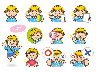 園児の女の子バリエーション　初心者マーク　スマートフォン　タブレット　虫眼鏡　ハート　まるばつクイズ