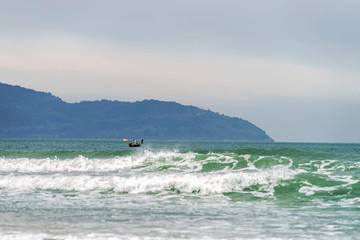 Boat in sea near China Beach in Danang in Vietnam