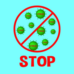 Stop COVID - 19. Viral cells in the background of a picture of the world.