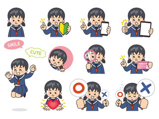 女子高生バリエーション　初心者マーク　スマートフォン　タブレット　虫眼鏡　クレジットカード　ハート　まるばつクイズ