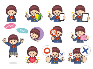 女子高生バリエーション　初心者マーク　スマートフォン　タブレット　虫眼鏡　クレジットカード　ハート　まるばつクイズ