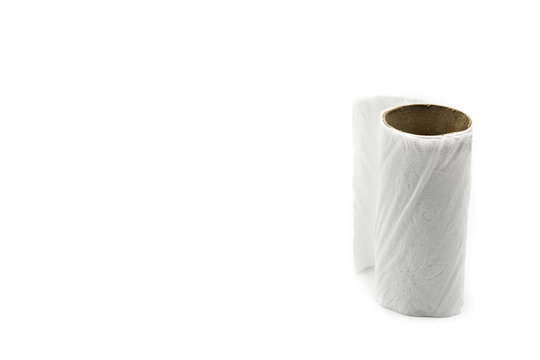 Empty toilet paper rolls isolated on white background. Copy space